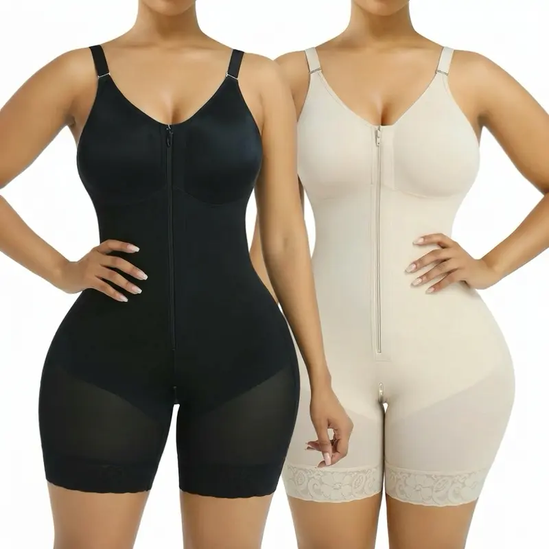 Women's 2-Piece Colombian Faja Shapewear - Zip-Up, Tummy Control, Butt Lifter, Waist Training, Detachable Shoulder Straps, with zipper crotch, Minimalist Design, Body Contouring (Up to 3XL)