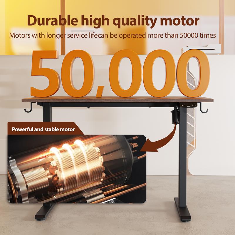 Agilestic 55.1 Inch Electric Height Adjustable Standing Desk, Sit to Stand Up Computer Desk with Memory Preset, Ergonomic Home Office Desk with Hooks,White/Black/Rustic Brown/Dark Walnut