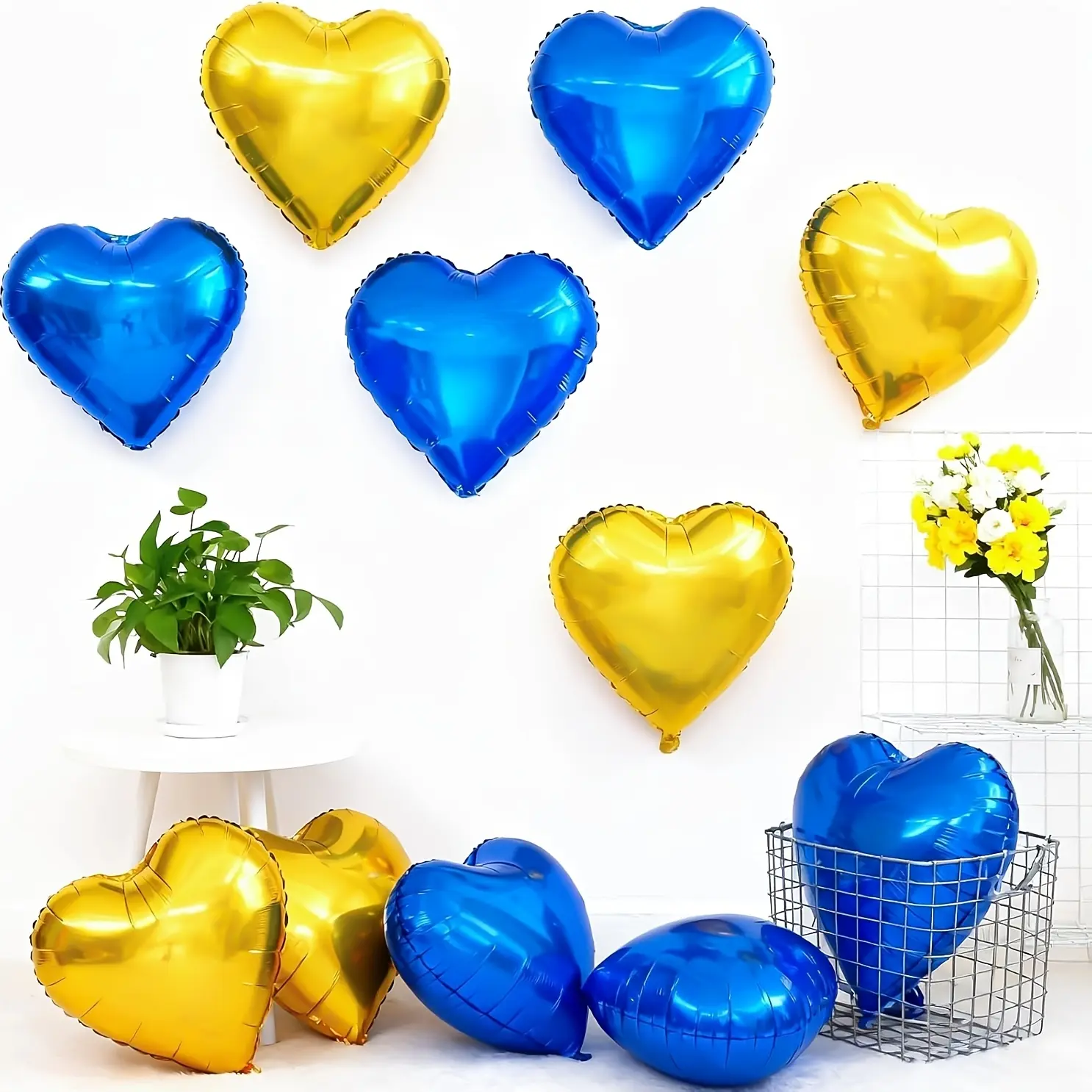 Blue Gold Heart Balloons 24pcs 10Inch Deep Blue and Gold Heart Foil Balloons Gold and Metallic Blue Heart Shaped Helium Romantic Balloon for Birthday Wedding Anniversary New Year Graduation 2026 Party Decor
