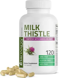 Bronson Milk Thistle Silymarin Marianum & Dandelion Root Liver Health Support, Antioxidant Support, Detox, 120 Capsules