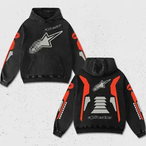 Retro A-stars Racing Hoodie Washed Black, MotoGP World Championship Enthusiast, Motorcycle Off Road Dirt Bike Graphic Streetwear, Heavyweight Biker Sweatshirt, Retro Moto Gear Motorbike Apparel Men’s Aesthetic Y2K Racing Jacket Style
