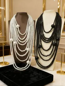 Exaggerated 9-Layer Imitation Pearl Polka Dot Pattern Iron Alloy Body Chain Necklace for Women, Unique and Stylish Accessory, Perfect for Parties, Everyday Wear or All Seasons, Body Jewelry, Maximalist Jewelry