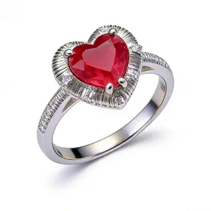 Heart Ruby Ring with Diamond Accents – Light Luxury Vintage High-End Fashion Elegant Ring Jewelry