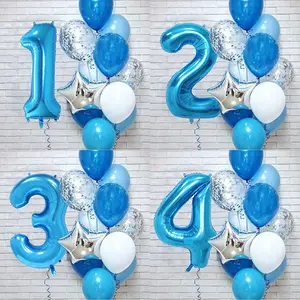 12Pcs/set Blue Number Foil Latex Balloons Birthday Party Decoration 1st One Year Birthday Decoration Balloon Qq466-Bu2