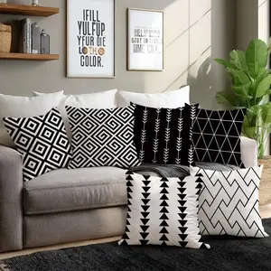 6 Piece Geometric Line Pillow Covers, Single-Sided Print, Simple Home Decor for Living Room Bedroom, No Pillows Included