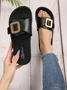 2026 Pastel Style Sandals, Cute Bling Buckle Slippers, Women's Vacation Essential Non-Slip Footwear, Comfortable and Stylish