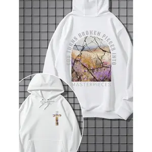 God Turns Broken Pieces Into Masterpieces Print Hoodie - Long Sleeve Knit Fabric Relaxed Fit Full Size Fashionable Graphic Print Casual Outings And Daily Wear Black White Red Navy Essentials Hoodie Hoodie Women Sweatshirts Women Hoodies