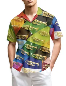 Trombone Pattern Print Design Hawaiian Shirt Men Shirt Gift Women, Summer Beach Aloha Short Shirt