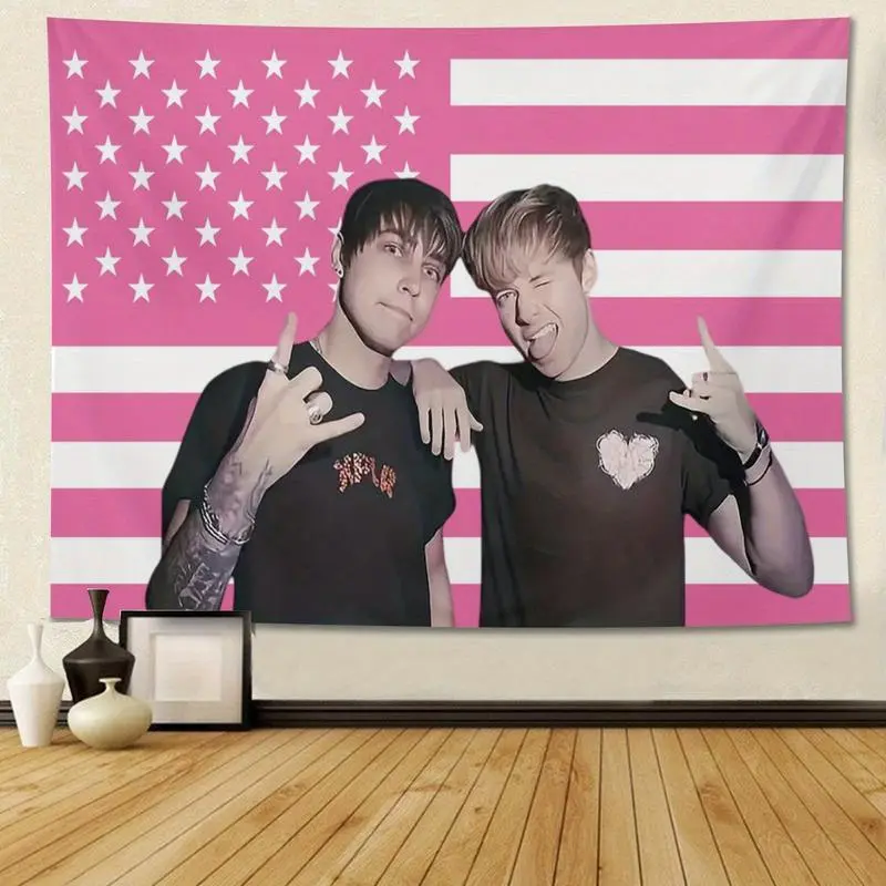 Sam and Colby Pink Stripes American Flag Comedy Decorative Wall Tapestry, Modern Design Home Bedroom Decor for College Dormitories