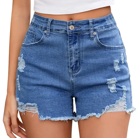 luvamia Jean Shorts for Women High Waisted Stretchy Distressed Denim Shorts Ripped Frayed Raw Hem Summer Casual Shorts