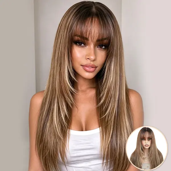 [NEW only $161] LWIGS Silk Cascade 2x6 Skinlike HD Wear Go Layered Glueless Wigs Pre Bleached Tiny Knots  180 Density 100% Human Hair Drawstring Wigs For Beginners Highlight Color Mix Color Real Skinlike HD Lace Closure Wigs