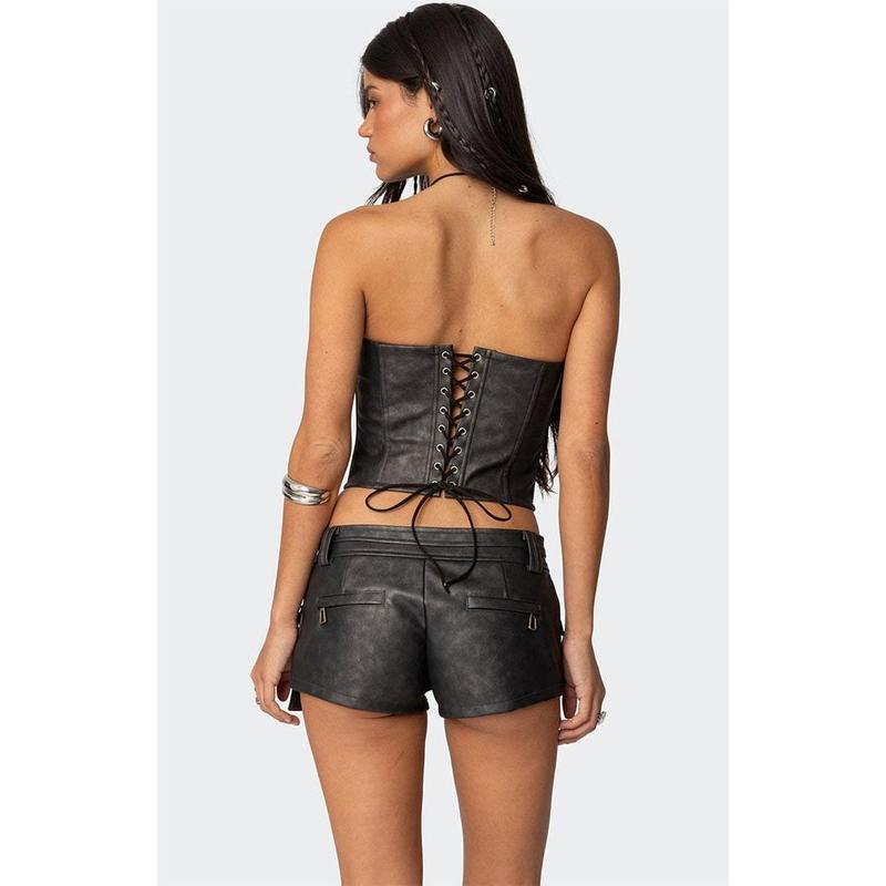 Edikted Women's Ryan Faux Leather Cargo Corset