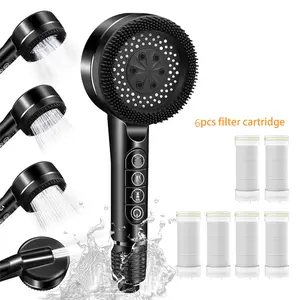 High Pressure Handheld Showerhead Set, 4 Spray Modes, 6 Filter Replacement Cottons, Ideal for Hard Water Filtering & Pets
