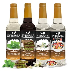 Syruvia Indulgence Collection Variety Pack – Peppermint, Dubai Chocolate, Vanilla & Yogurt Bowl Flavored Syrup – Great for Coffee, Desserts & Milkshakes – 25.4 Fl oz Bottles (4 Pack)