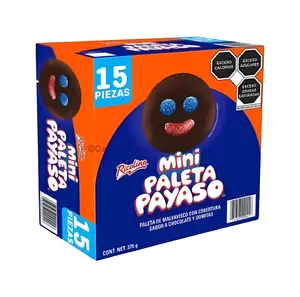 Mini Paleta Payaso, Delicious Marshmallow Lollipop with Dark Chocolate Covering and Sugary Gummies (15 Count) Snack, Mexican Candy, Dulces Mexicanos