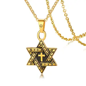 OIDEA Star of David Pendant Necklace for Men, Stainless Steel Six-Pointed Star Charm, Gold Tone Jewish Religious Jewelry