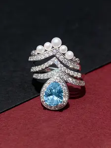 3-Piece Pearl Crown Ring Set | Aquamarine / Pink Diamond / Moissanite Options | Detachable Stackable Design | Delicate Girly Accessory | Versatile Ring for Gifts, Banquets & Dates