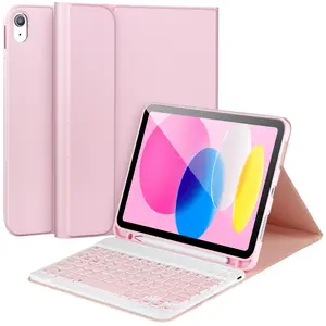 ipad Case with Keyboard,Detachable Bluetooth Keyboard case for iPad A16 2025 11 inch/10th Gen 2022 10.9’’ with Pencil Holder, Square Keycaps,Pink