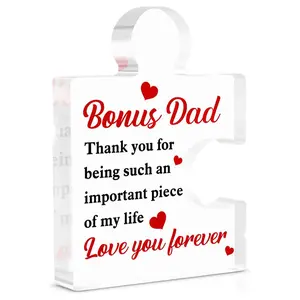 Bonus Dad Gifts from Daughter Son, Gifts for Bonus Dad Step Father Birthday Christmas Fathers Day, Stepdad Acrylic Puzzle Piece Plaque Home Decor, Acrylic Plaque Sign Signage