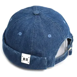 Fashion Denim Docker Cap Brimless Hat Solid Skullcap Solid Color Sailor Cap Beanie Hats Men Women Bucket Cap Adjustable Dad Hat Travel Tourism Beach Vacation