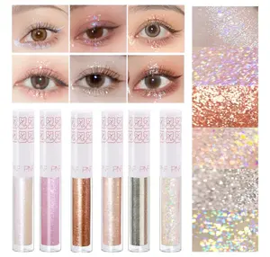 6Pcs Liquid Glitter Eyeshadow Eyeliner, Korean Makeup, Bling Under Eye Shadow, Shimmer Eye Make Up Valentine's Gift Set,Long Lasting,Quick Drying & Pigmented Loose Glitter Glue for Crystals Makeup