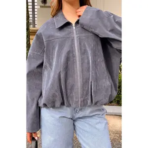 River Steel Grey Suedette Bubble Hem Bomber Jacket