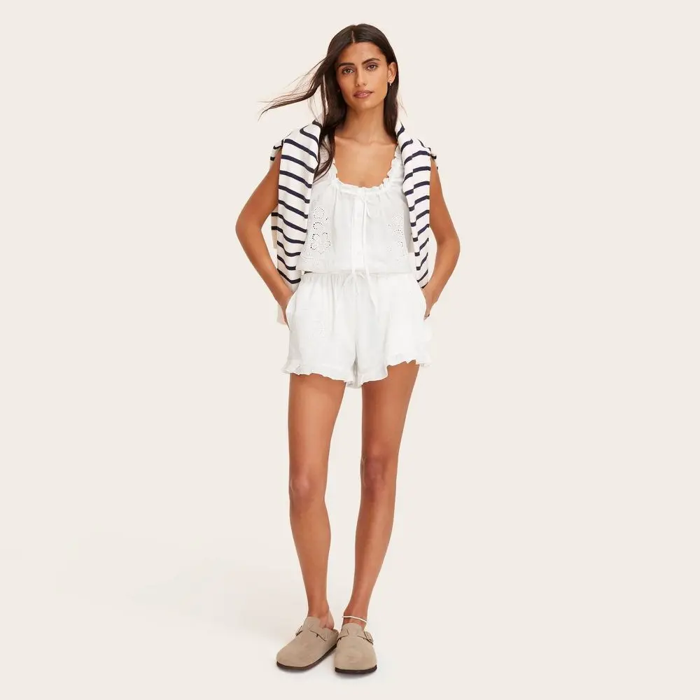 Women's Mid-Rise Lightweight Cotton Woven Drawstring Garment Bottom Shorts - Parke