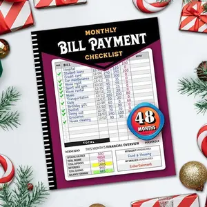Bill Payment Tracker Notebook 48-Month Budget & Finance Organizer with Monthly Checklist Personal Office Planner for Money Management Dorm Travel Perfect for Holiday Year-Round Financial Goals