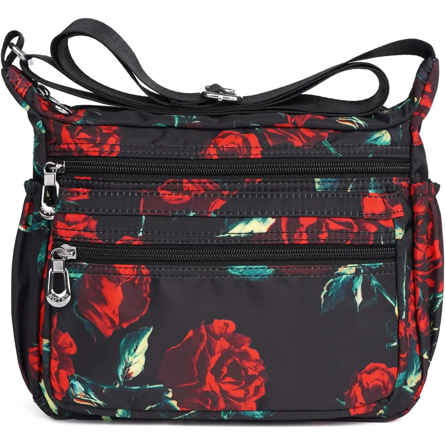 Casual Crossbody Bags for Women, Lightweight Floral Nylon Purse with Multiple Pockets, Fits 9.7" Tablet, Floral Print, Full-Zip