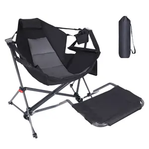 Hammock Camping Chair with Detachable Footrest Swinging Rocking Chair with Cup Holder & Side Pocket Portable Design