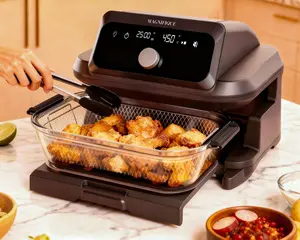 Magnifique Casserole Air Fryer 6 Quart Large Capacity Glass Oven Non Toxic 12-in-1 Digital Touchscreen Full Viewing Window Rapid Circulation Includes Basket & Lid