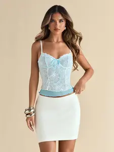 Lace Halter Top for Women, Summer Tie-Front Thin Straps Waist Cinch Camisole, Stylish and Comfortable Ladies' Clothing