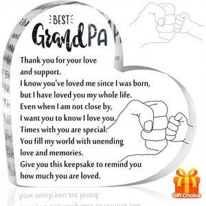 Grandpa Gifts from Grand Acrylic Heart Grandpa Keepsake for Grandpa Birthday Gift Thank You Grandpa Paperweight from Grandson Grandkid Granddaughter for Christmas Thanksgiving Father's Day "Placement Prop" "Can be Used for Photography"