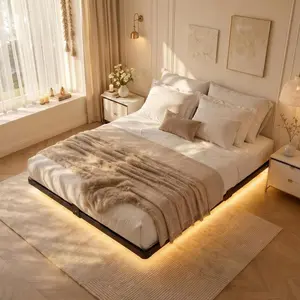 [Brandyday]DAYAGO Modern Minimalist Metal Platform Bed Frame - LED Lighting, Charging Station, Noise-Free Base, No Box Spring Needed, Easy Set-Up Indoor Furniture (Full, Queen, King Sizes), Queen Bed Frame