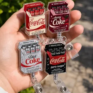 Funny Soda Fridge Cigs Badge Reel, Coca Cola Diet Cherry Coke Zero Sugar Acrylic ID Holder, Sarcastic Cigarette Pack Nurse Teacher Gift