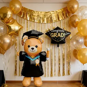 2pcs 61-Inch Standing Graduation Bear Doctor Hat Balloons, Balloon Party Supplies, Party Atmosphere Decor, Indoor Outdoor Decoration, Aluminum Film Balloons