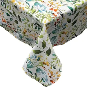 KOVOT Tablecloth Floral 60" x 84" Table Cover for Indoor or Outdoor Summer Spring Fall Flower Design Rectangle Oblong Tablecloth - Green Leaves