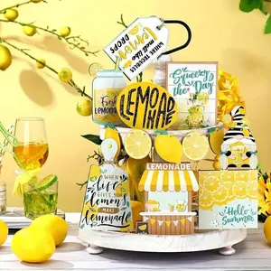 Lemon Theme Wooden Decoration, 13pcs/set Lemon Themed Desktop Decoration without Tray, Home Decor for Living Room Bedroom Farmhouse, Ornaments