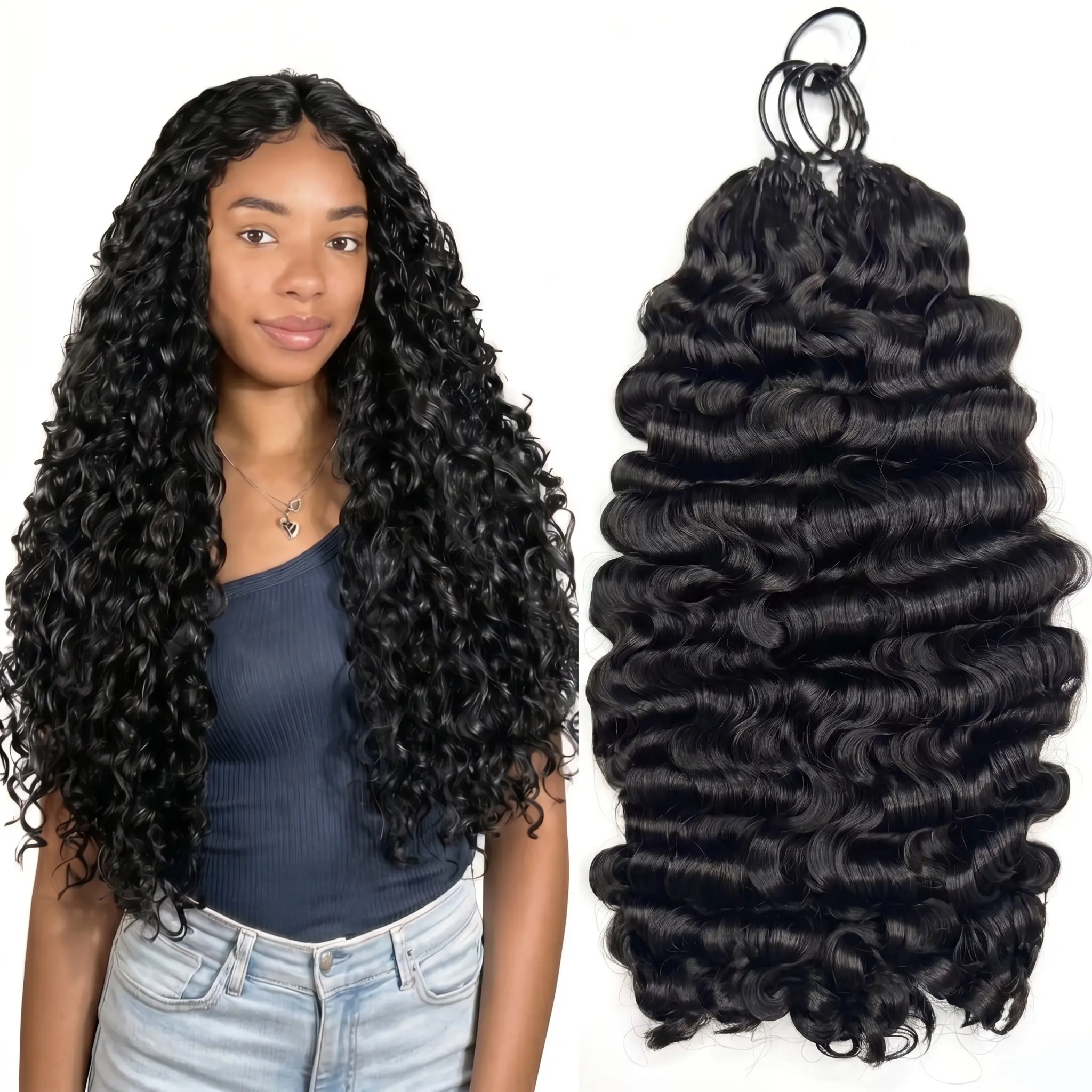 Flowywig Burmese Curly Miracle Knots & Pixie Curly Feature Crochet Hair human hair About 50 Strands per Pack 100g Double Drawn 100% Human Hair Pre-Separated Bouncy Burmese Curls Tight Pixie Curl Invisible Knot Lightweight Boho Braids Extension #Summervibe