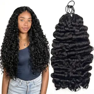 Flowywig Burmese Curly Miracle Knots & Pixie Curly Feature Crochet Hair human hair About 50 Strands per Pack 100g Double Drawn 100% Human Hair Pre-Separated Bouncy Burmese Curls Tight Pixie Curl Invisible Knot Lightweight Boho Braids Extension #Summervibe