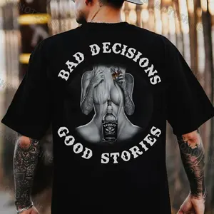 BAD DECISIONS GOOD STORIES Sexy Tattooed Lady Whiskey Print Men's T-shirt
