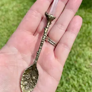 Clear Quartz Crystal Spoon Bronze - Witchy Antique Style