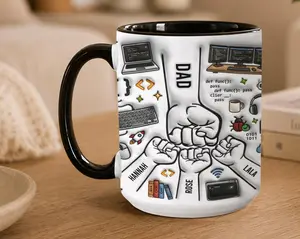 Programmer Dad Mug Personalized with Kids Names, Custom Daddy Coffee Cup, Father’s Day Birthday Gift for Programmer Dad., 2D Printed 3D Effect, gift for her, gift for him, gift for mom, gift for dad, gift for friend, birthday gift mug.