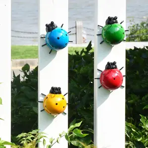 3.5 IN Metal Ladybugs Outdoor Wall Art Yard Art Garden Fence Decor Set of 4, Cute Lady-Bugs Wall Sculptures Colorful 3D Ornaments for Backyard Balcony Garden Decor