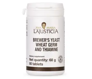 Ana Maria Lajusticia Brewer's Yeast Wheat Germ with Thiamine Nutritional Supplement - 80 Tablets for Men and Women 68g Thiamine Riboflavin Healthcare, Dietary
