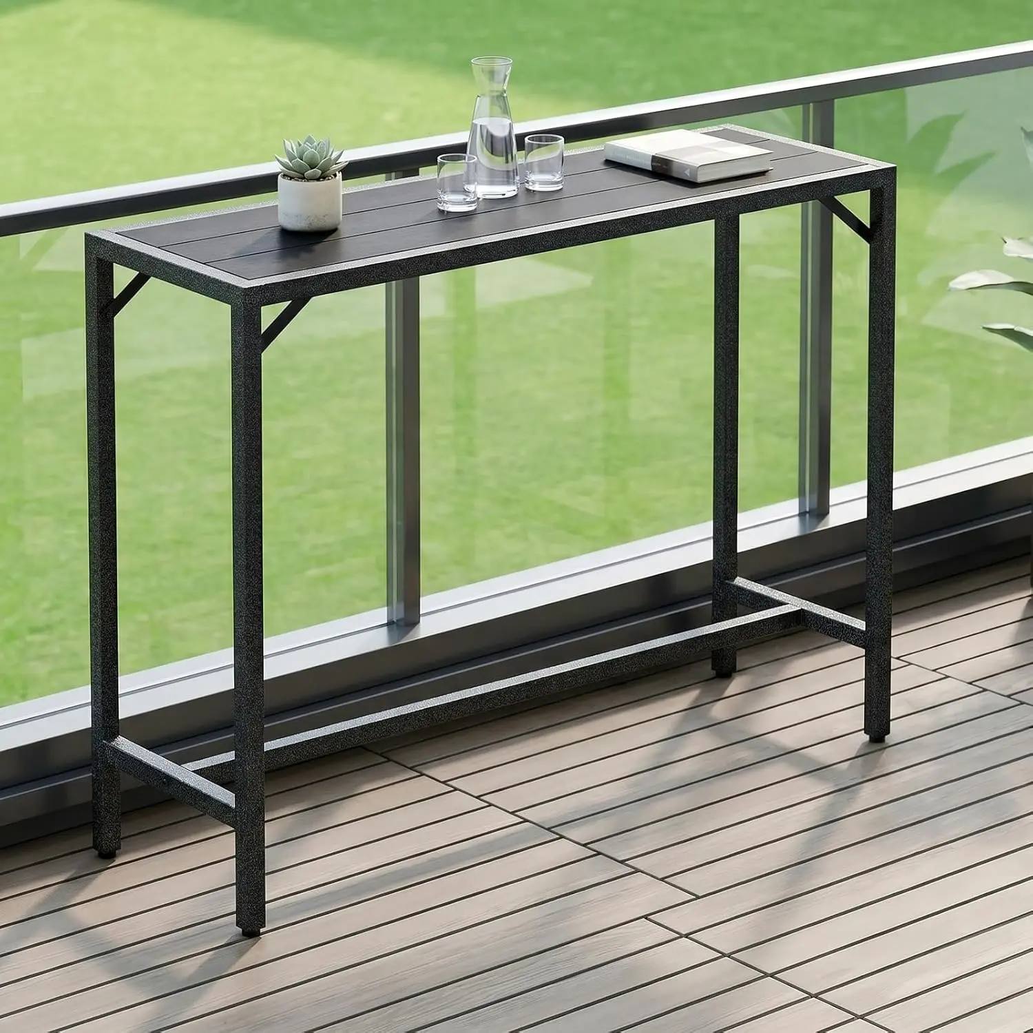 Arlopu Outdoor Bar Table, 40/47/55" Patio Counter Height Table, High Top Furniture w/HDPE Top, E-Coating & Hammer-Finish Frame, Adjustable Foot, All Weather for Hot Tub,Balcony,Poolside,Kitchen summerwins