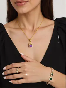 Royal Amethyst Gold Tear Drop Necklace – Elegant & Timeless + FREE BOX