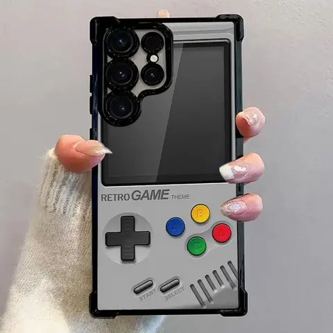 Retro Grey Handheld Gamepad Cellphone Case - Strapless Shockproof Dustproof Cover, Slim TPU Edges, Easy Grip Polycarbonate Accessory for iPhone 17/16/15/14/12/11/X Pro Plus, Samsung Devices