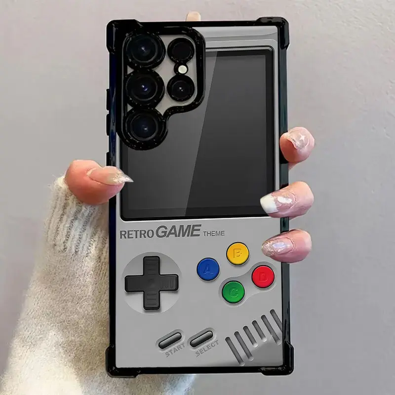 Retro Grey Handheld Gamepad Cellphone Case - Strapless Shockproof Dustproof Cover, Slim TPU Edges, Easy Grip Polycarbonate Accessory for iPhone 17/16/15/14/12/11/X Pro Plus, Samsung Devices