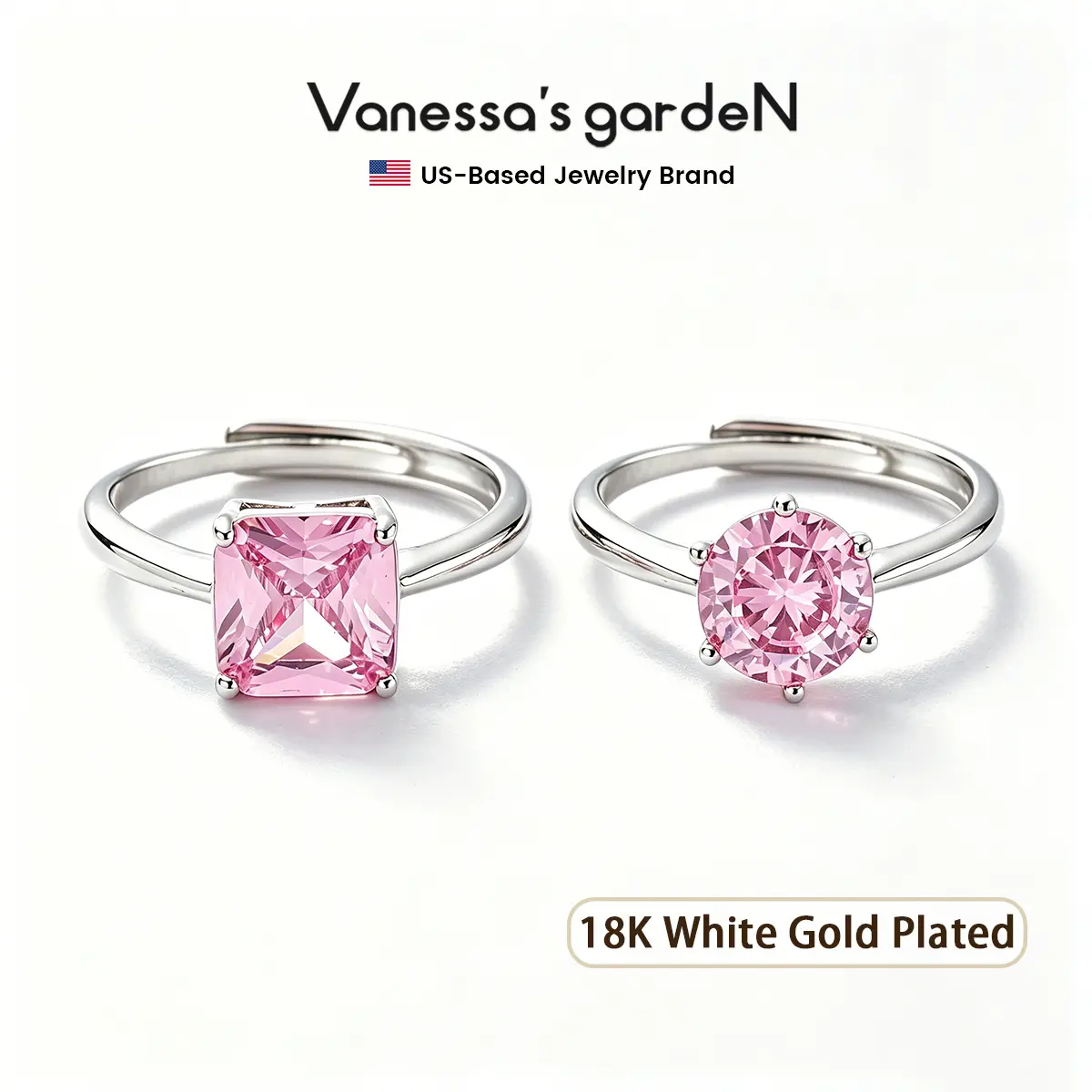 Vanessa's Bright Pink Halo Collection Gemstone Ring - Women's Beautiful Elegant Everyday Jewelry Ring, Basic Sweet Halo Look, Daily Fashion Costume Jewelry, Free Gift with Any Necklace Purchase, Beautiful Rings